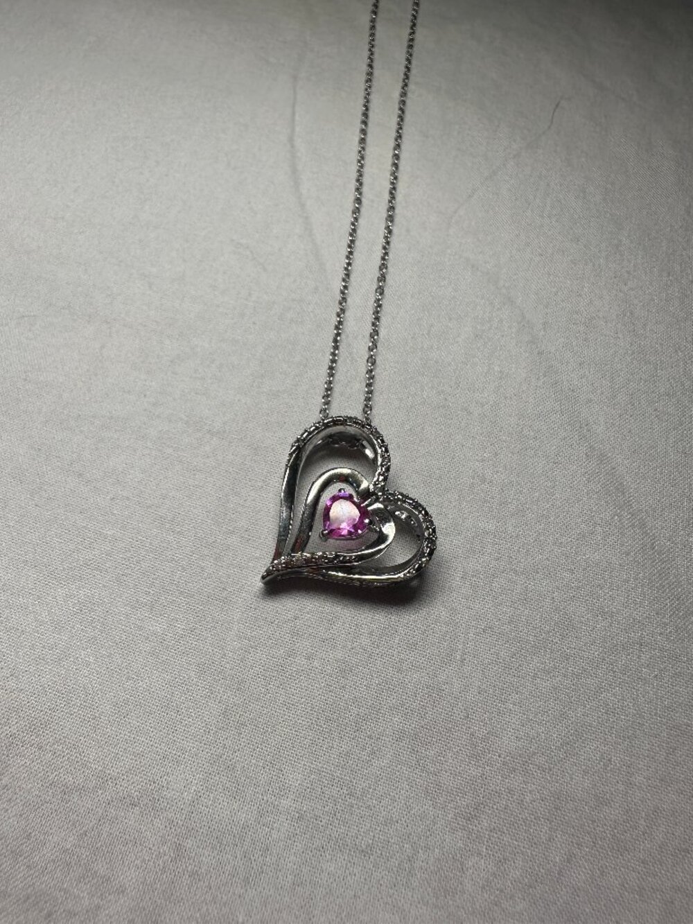Heart Sterling Silver (925) Pink Sapphire Pendant